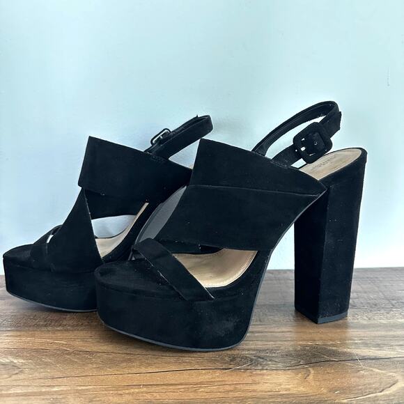 ZARA Trafalcc Y2K Chunky Platform Black Velvet Heels Size 38 = 7.5 or 8 - Picture 4 of 6